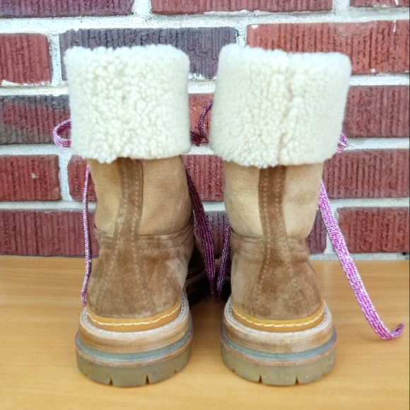 NWT AGL Genuine Shearling Lined Kid-Suede Lace-Up Boots in Tobacco Sz. 7 - Picture 6 of 7